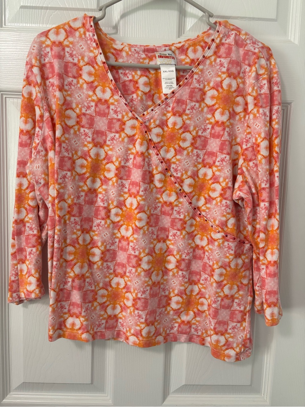 Ruby Rd. Pink and Orange Floral-Print V-Neck Wrap Top